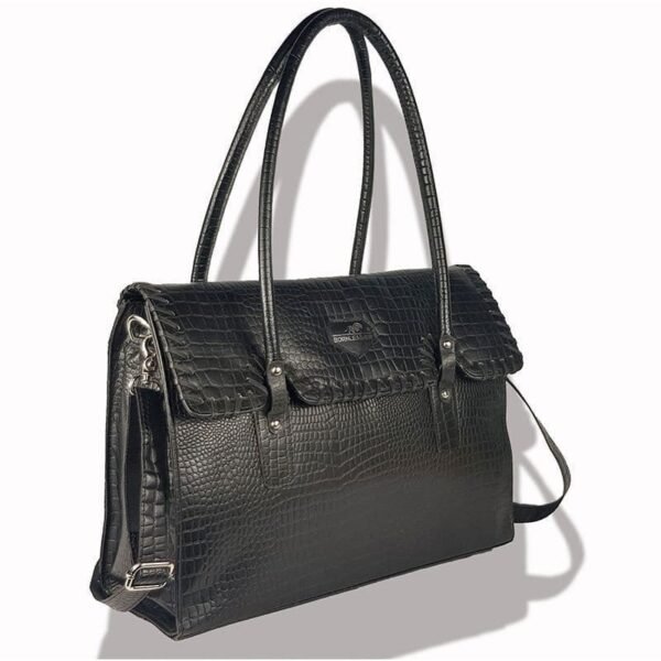 Crocodile Print Leather Tote Bag Black