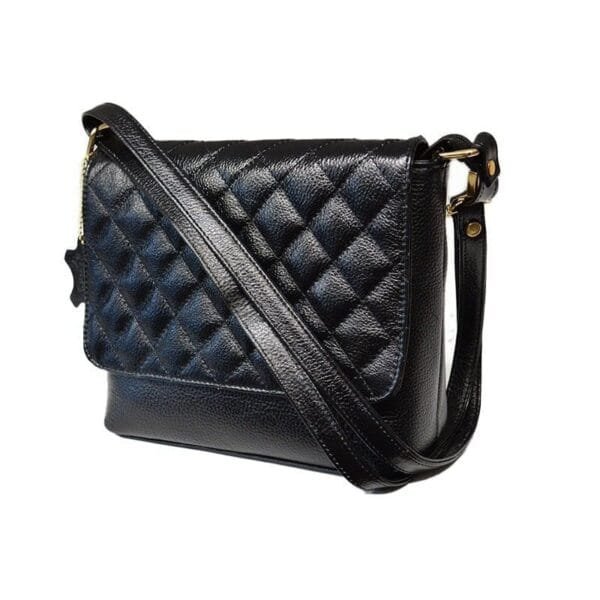 Diamond Culcita Genuine Leather Shoulder Bag in Black