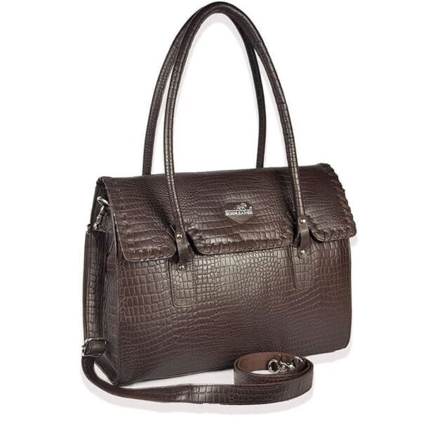 Crocodile Print Leather Tote Bag Brown