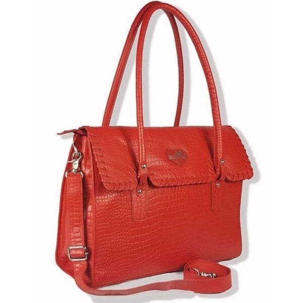 Crocodile Print Leather Tote Bag Red