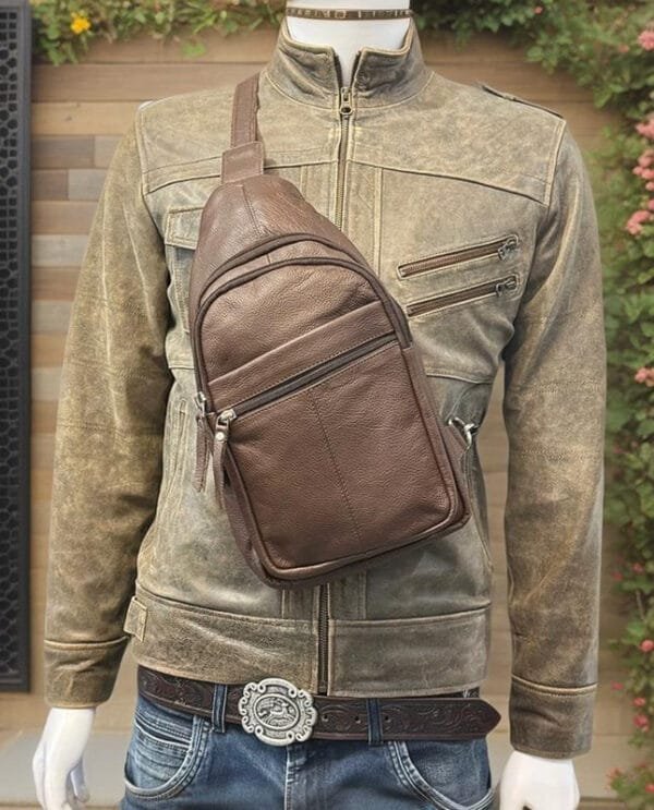 Authentic Leather Sling Bag Brown