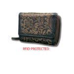 RFID Floral Leather Trifold Wallet/Coin Purse Brown