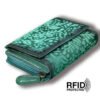 RFID Floral Leather Trifold Wallet/Coin Purse Blue