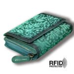RFID Floral Leather Trifold Wallet/Coin Purse Blue