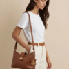 enuine Pebbled Leather Turn-Lock Mini Shoulder Bag Brown