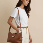 enuine Pebbled Leather Turn-Lock Mini Shoulder Bag Brown